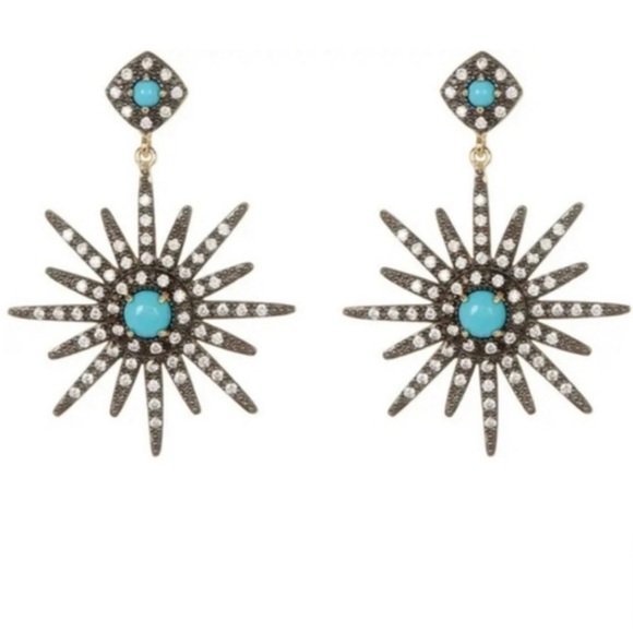 Adornia Jewelry - Adornia starburst 14k gold plated, turquoise and Swarovski crystal earrings NEW